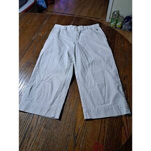 Size 10 Ralph Lauren Sport Blue White Label Tan Khaki Cotton Capris Red Logo